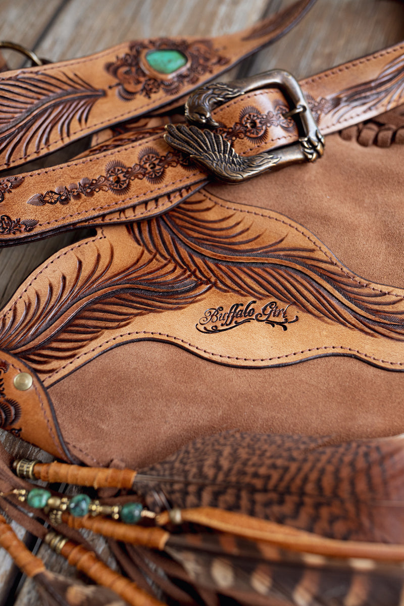 Petite Apache Eagle Tasseled Bag with Turquoise