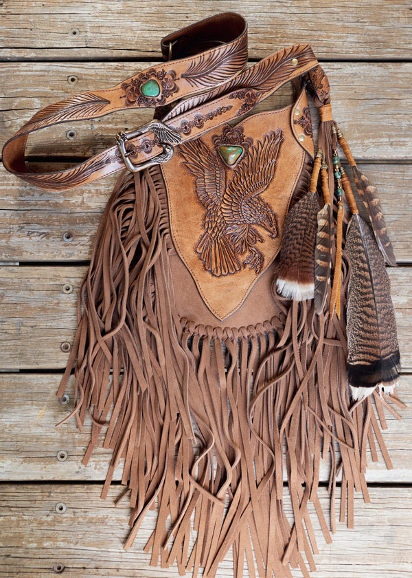 Petite Apache Eagle Tasseled Bag with Turquoise