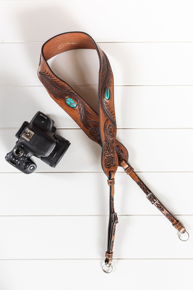 Western Floral Camera Strap with Turquoise
