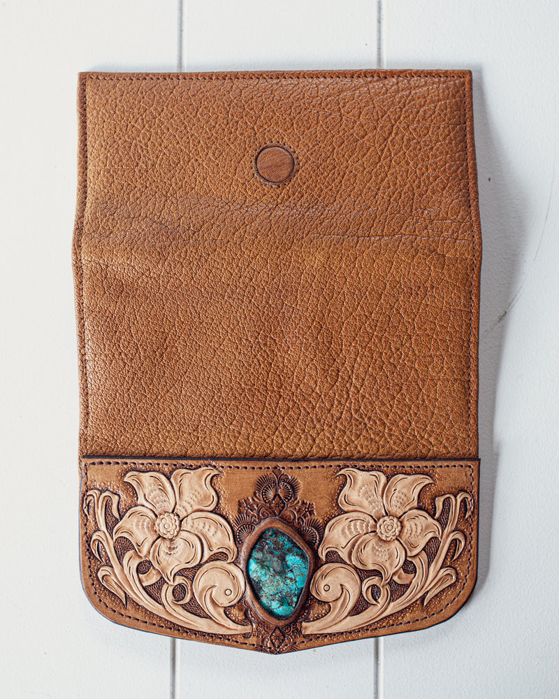 Floral Carving Wallet with Turquoise